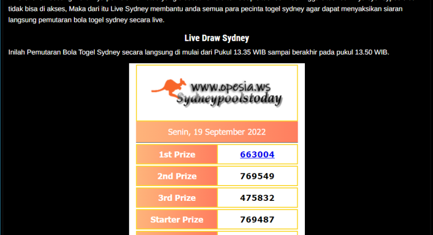 Live Draw Sidney